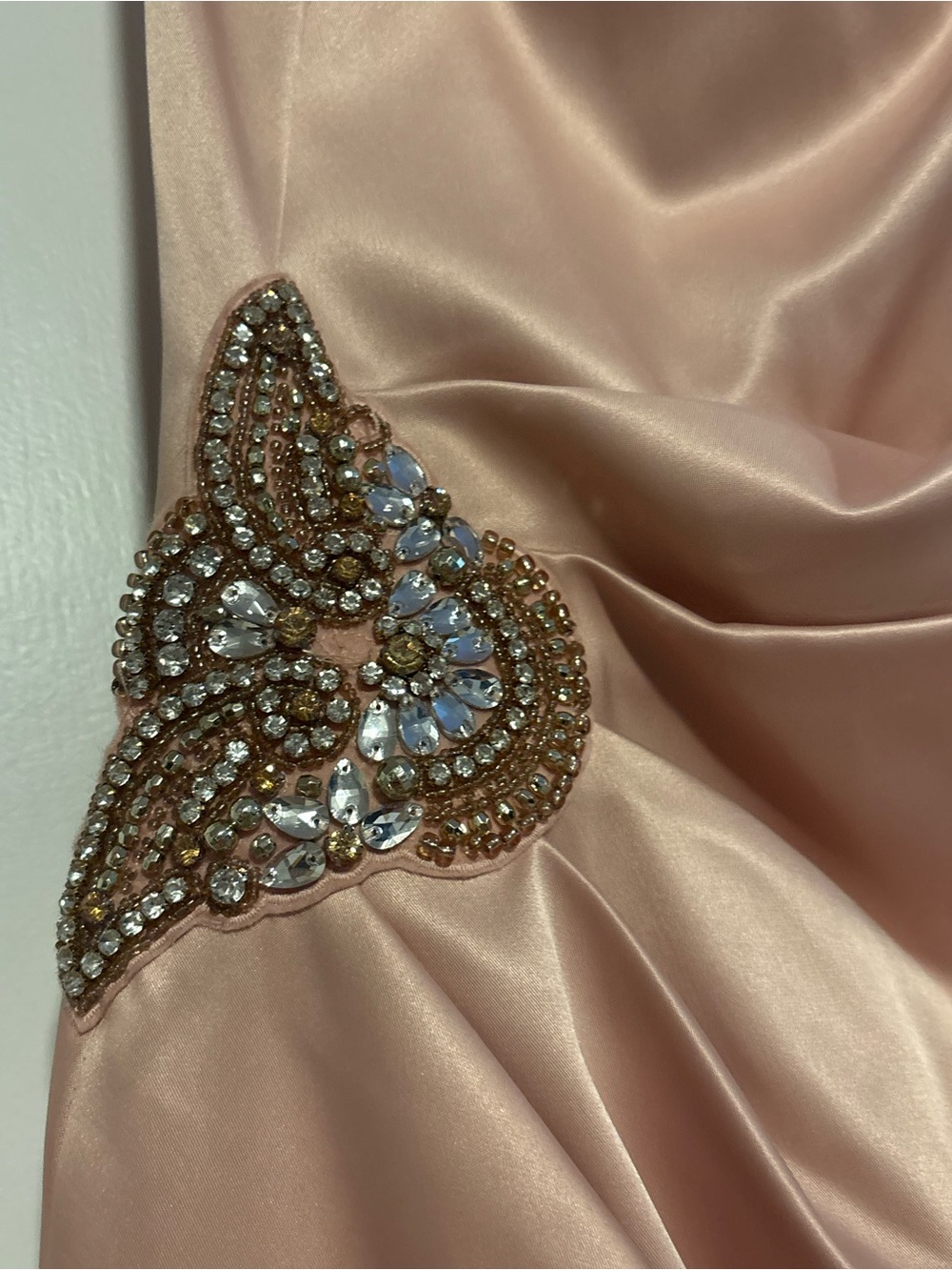 🌸Eliza J One-Shoulder Blush Satin Cocktail Dress with Beaded Waist - Picture 3 of 7